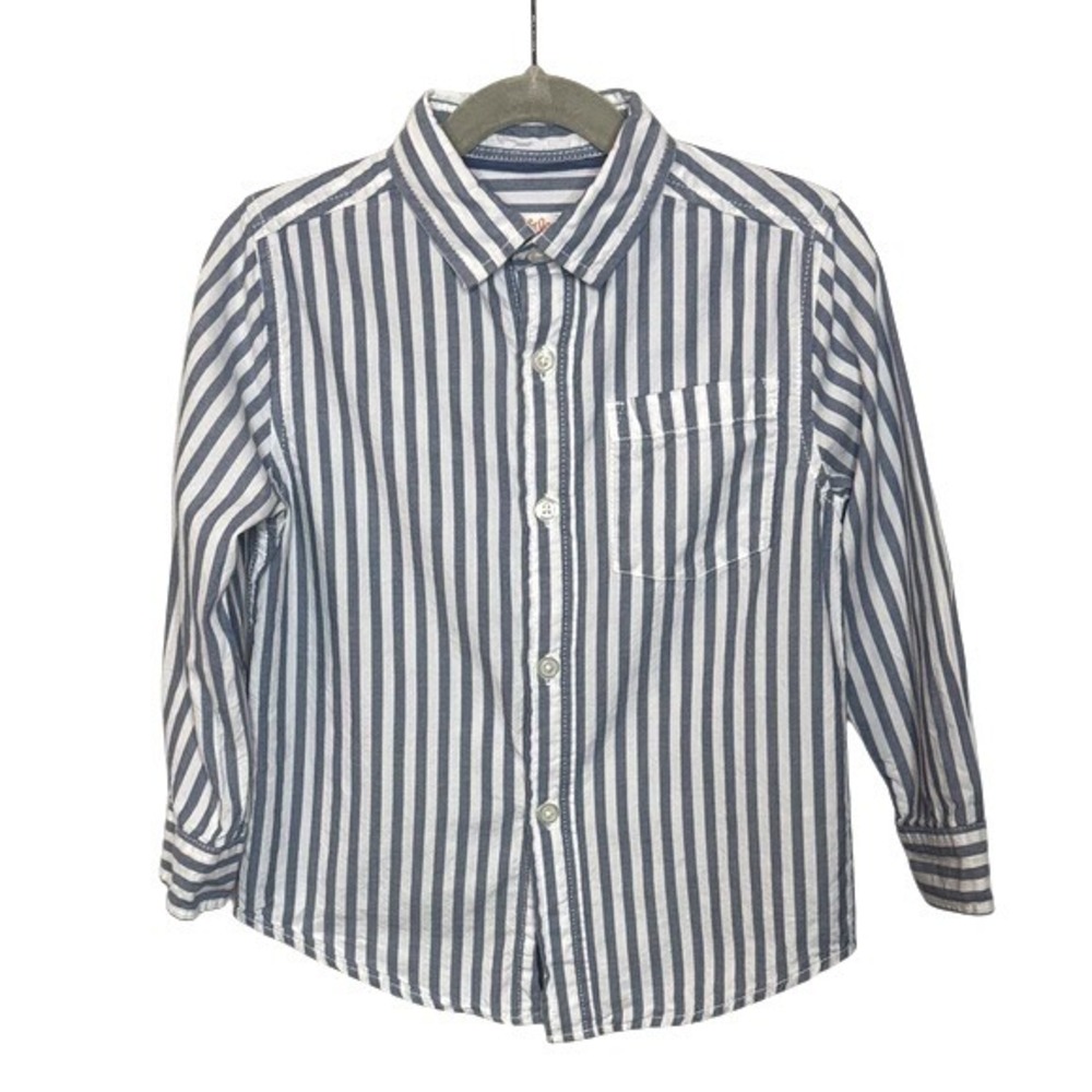 Cat & Jack Blue and White Striped Button Down Shirt XS 4 5